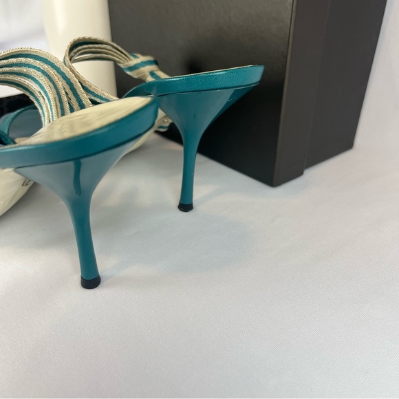 Gucci Teal Blue Fabric and Leather Mirabelle Slide Sandals Shoes Spring Size 36 - Picture 4 of 13